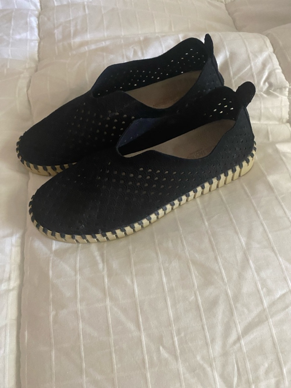 Women's Black Perforated Slip-On Moccasins